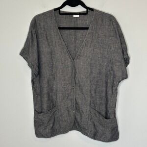 Poetry Linen Button Down Top with Pockets‎ Short Sleeve US 12 Casual Relaxed